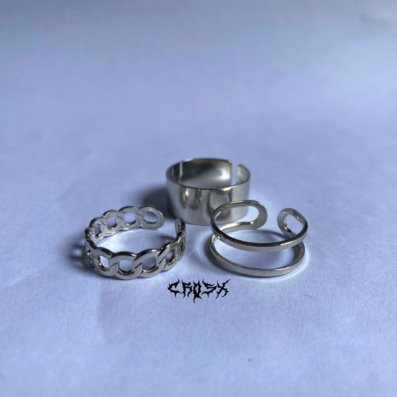 3PCS HIP HOP PUNK SILVER METAL RING SET / CINCIN SET 3 IN 1 RING / AESTHETIC RING / CINCIN ESTETIK / CINCIN AESTHETIC / CINCIN PRIA / CINCIN WANITA / CINCIN PRIA WANITA