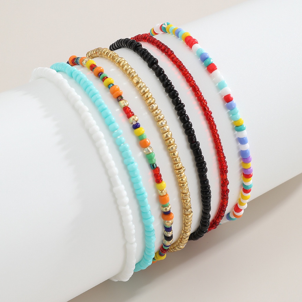 Gelang Jas Multi-layer Gaya Bohemian Baru Manik-manik Beras Sederhana Kepribadian Warna Pastoral Mencampur Dan Mencocokkan Perhiasan