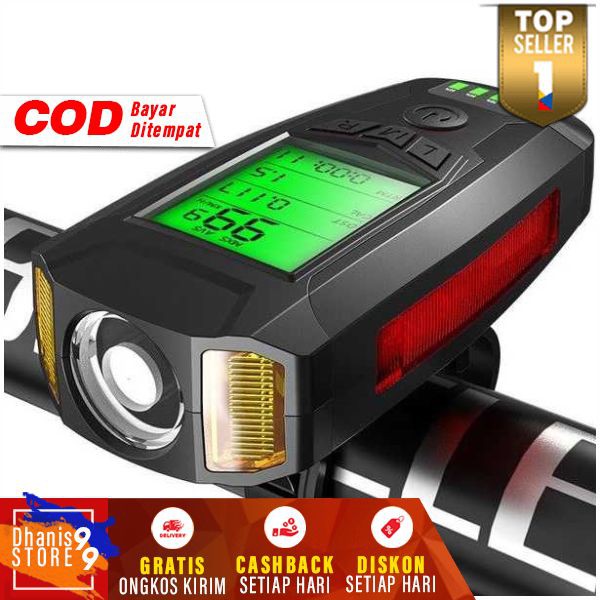 „270&quot; Lampu Depan Sepeda Cas Klakson Sepedah Rechargeable Speedometer Digital Lamp Charger Murah