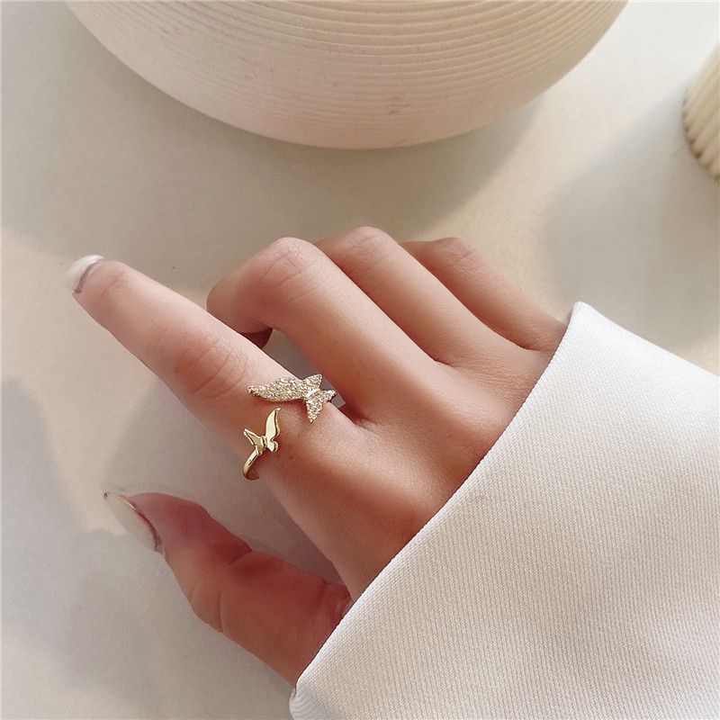 Open South Korea Forest Butterfly Ring Personality Fashion Diamond Ring Ring Simple Diamond Index Finger Ring Female Sexy Girl Jewelry