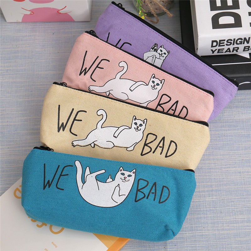 

INDORETAIL | Hot Sale Lucu Kucing pensil Ritsleting Tas Kantong Pensil Kantor Alat Tulis Kanvas