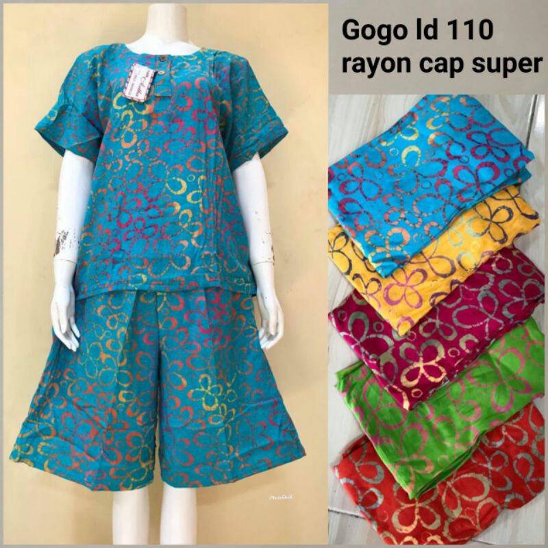 Oneset Babydoll Gogo Rayon Cap Batik Bunga Baju Modern Jumbo Baju Tidur Fashion Wanita