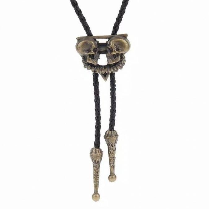 Houseofcuff Dasi Bolo Tie Twin Skull Bolo Tie Gold