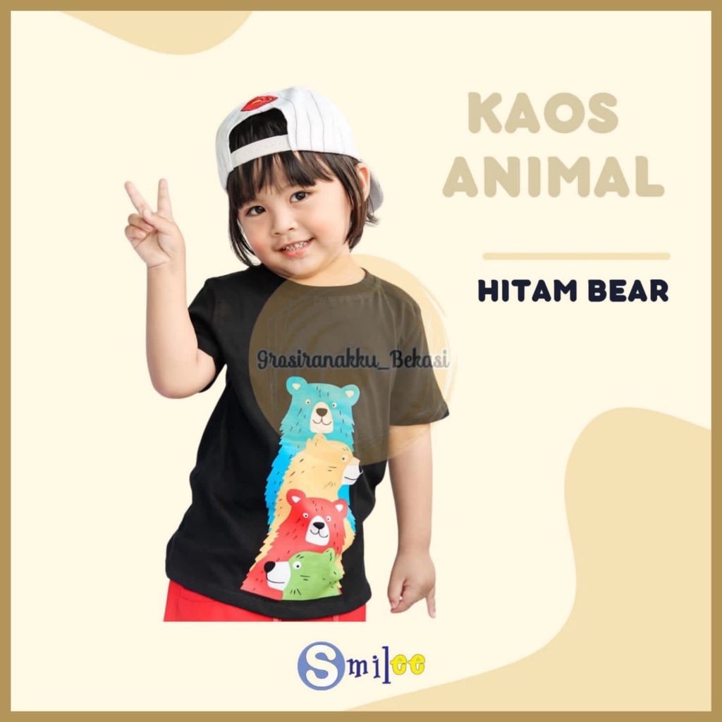 Kaos Anak Cowok Smilee Hitam Bear Size 1-5Tahun