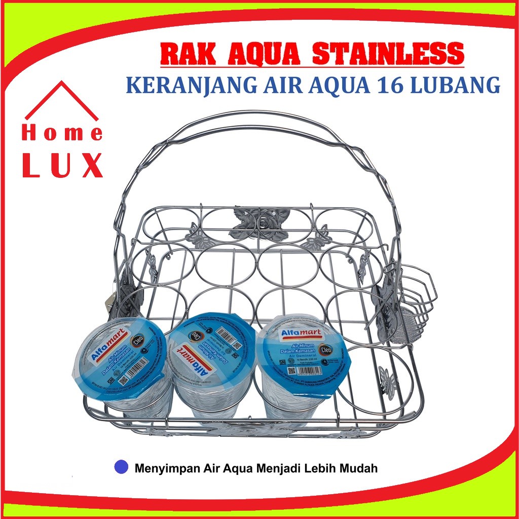 keranjang kotak rak Aqua gelas Stainless 16 slot dan 10 slot plastik Multifungsi Rak Teh Kotak Keranjang Aqua Stainless