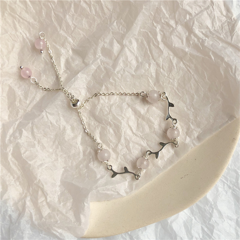 Gelang Kristal Moonstone Bentuk Cabang Bunga Gaya Korea Untuk Wanita