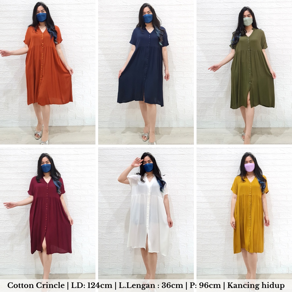 3580 sora button dress busui dress bumil friendly dress katun