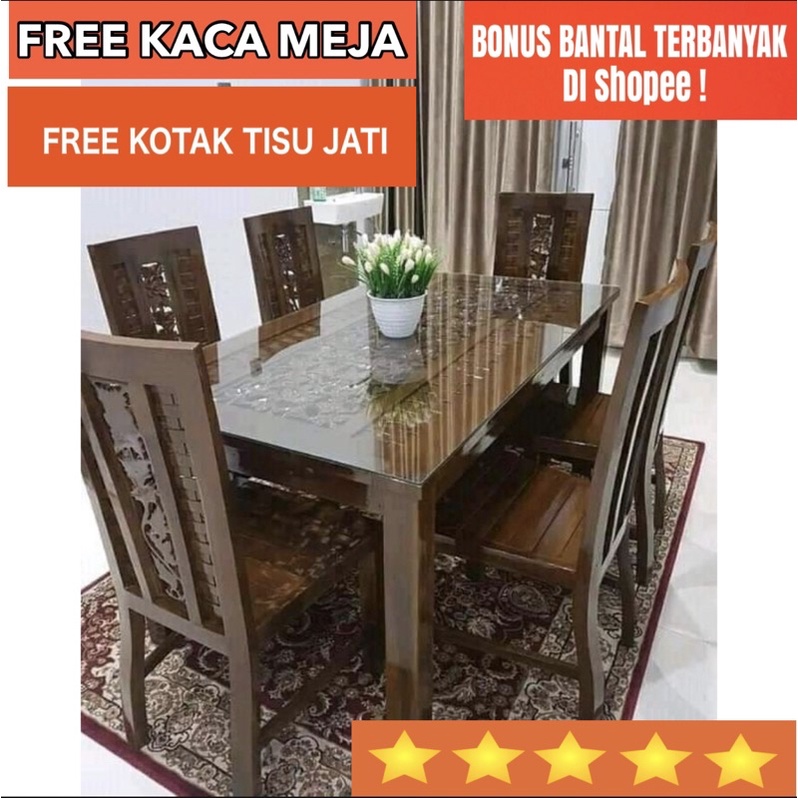 Meja Makan Kepang Jati / Set Meja Makan Gapit Ukir Jepara
