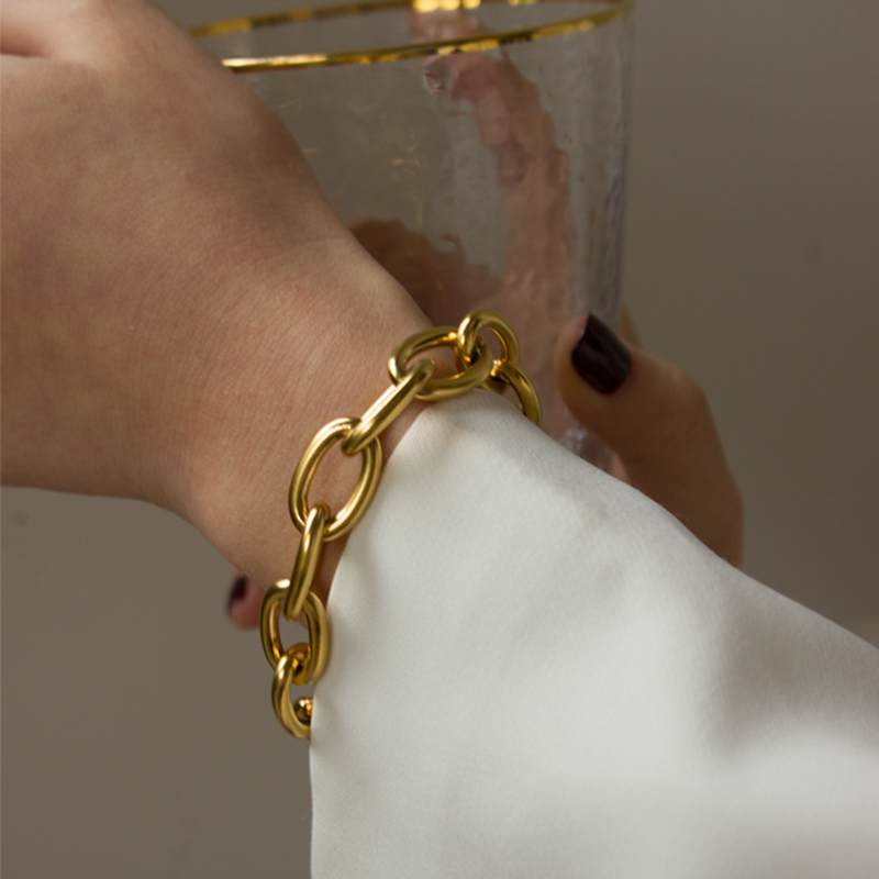 Gelang Rantai Emas Besar Gaya Vintage Korea Hip-Hop Untuk Wanita