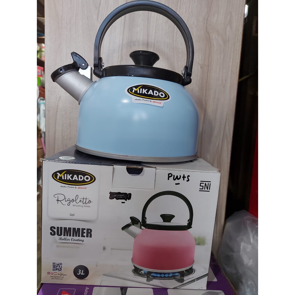 Teko Mikado 3 Liter | Teko Bunyi | Rigoletto Whistling Kettle 3 Liter - Biru (Mikado dari Maspion)