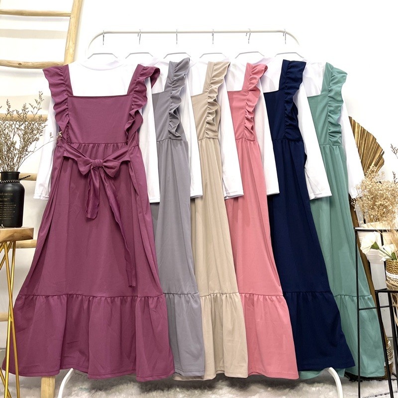 Gamis model overal + inner manset (bisa lepas pasang) tali pinggang bahan voxy premium merk cocobee 