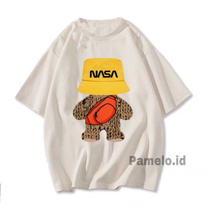 Pamelo.id Bear topi Yelow Kaos Unisex/ Fashion Pria /T-shirt Pria/Baju Cowok/baju Kaos Murah/Oversize/Kaos Oversize/Kaos Oblong/Baju Oblong/Boyfriend/Oppa korea