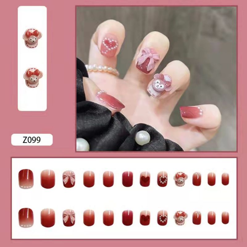 Medan Termurah PREMIUM Satu set kuku palsu cantik 24pcs + lem premium nail art