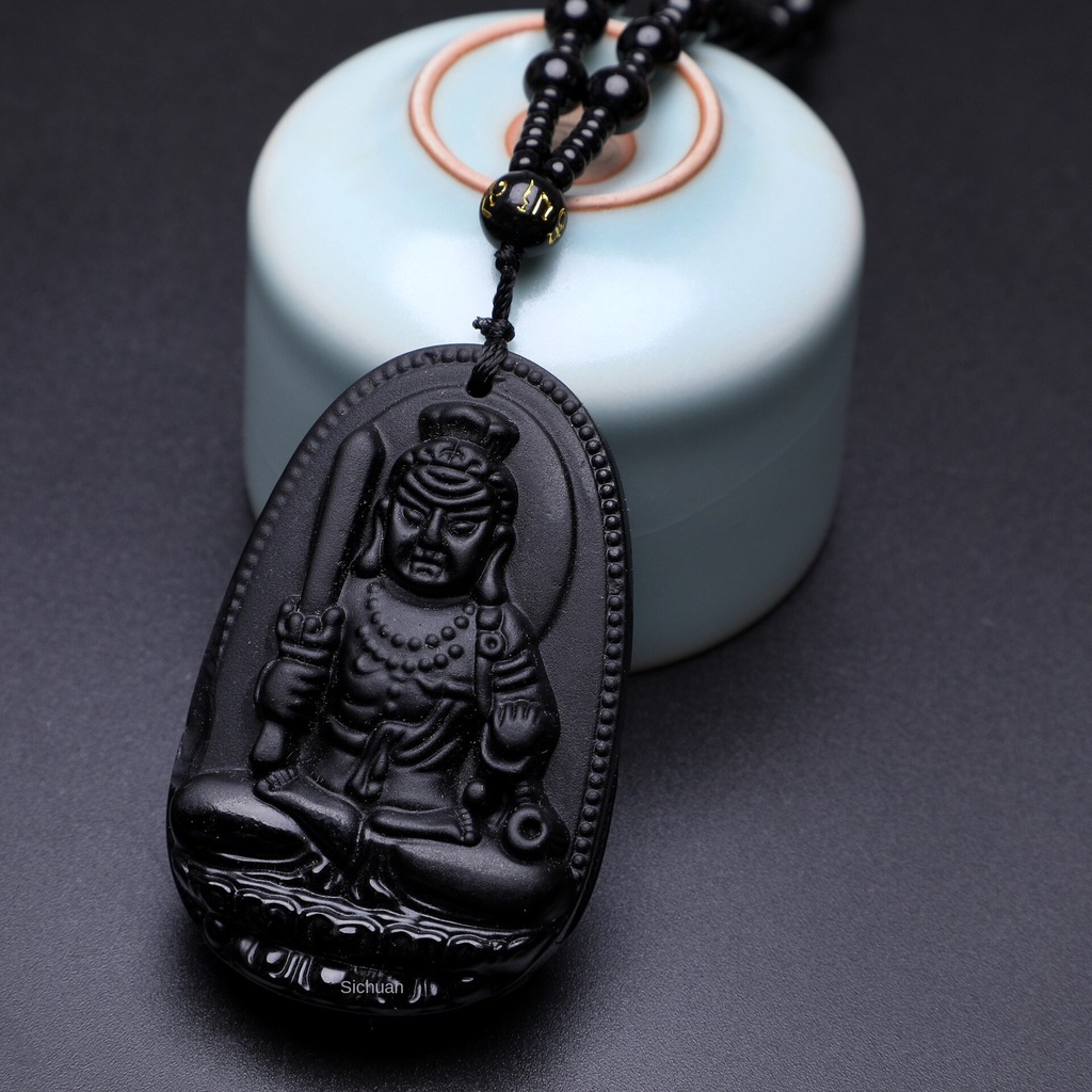 Kalung Liontin Obsidian Imitasi Desain Shio Budha Untuk Priawanita