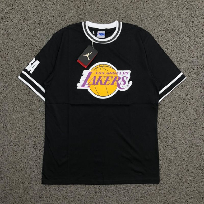 KAOS T-SHIRT AIR JORDAN X LAKERS NBA RINGER TEE BLACK PREMIUM ORIGINAL