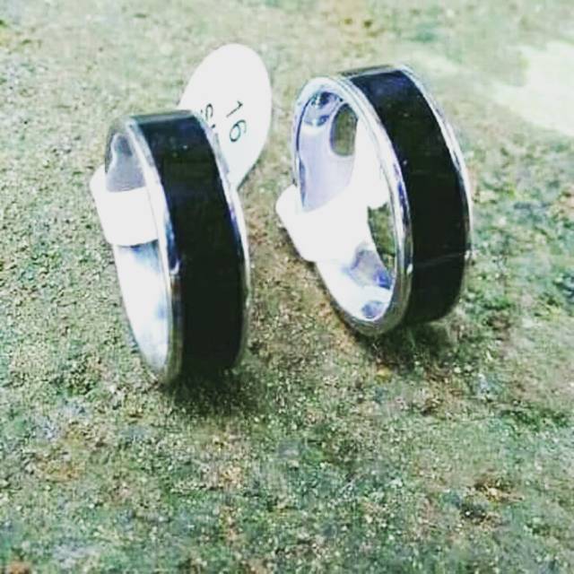 Cincin titanium couple hitam list silver anti karat selamanya stainless steel ring fashion