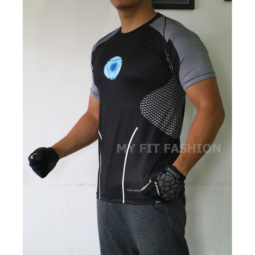 KAOS BAJU PRIA SUPER HERO IRON MAN TONY STARK GYM FITNES BINARAGA LARI