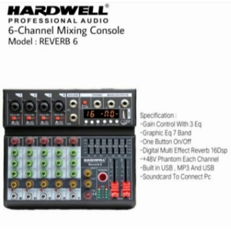 MIXER HARDWELL REVERB 6 ORIGONAL MIXER AUDIO HARDWELL 6 CHANNEL
