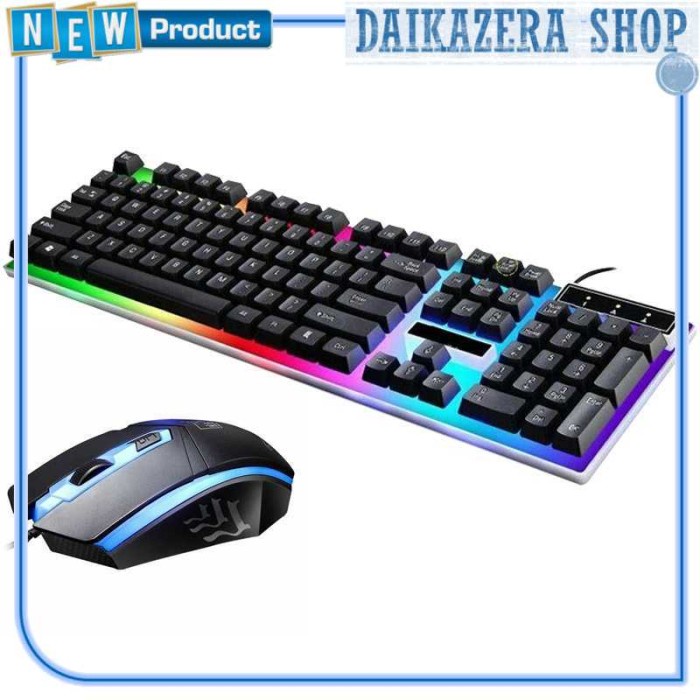 Keyboard Gaming Mechanical Combo RGB Mechanical Feel with Mouse - Hitam