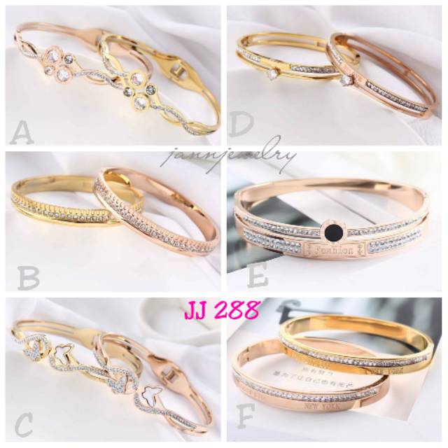 Gelang bangle permata zircon titanium asli anti alergi GBT-55