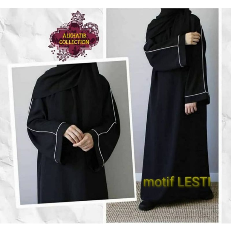 Alkhatib Collection gamis hitam jubah arab abaya lesti list putih dress jetblack