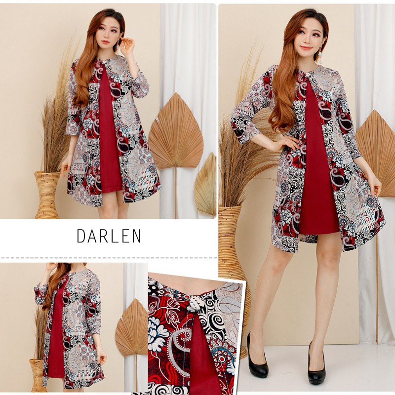 DARLEN DRESS STANDAR,JUMBO , L &amp; SUPER JUMBO - Dress Batik  Wanita Terusan Wanita