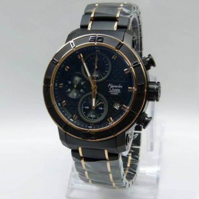 Jam Tangan Pria Alexandre Christie AC 6292 Keramik Rosegold Black