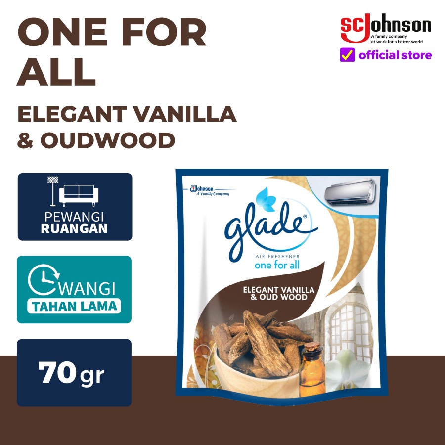 GLADE One For All Pengharum Ruangan Mobil Vanilla Oud Wood 70gr