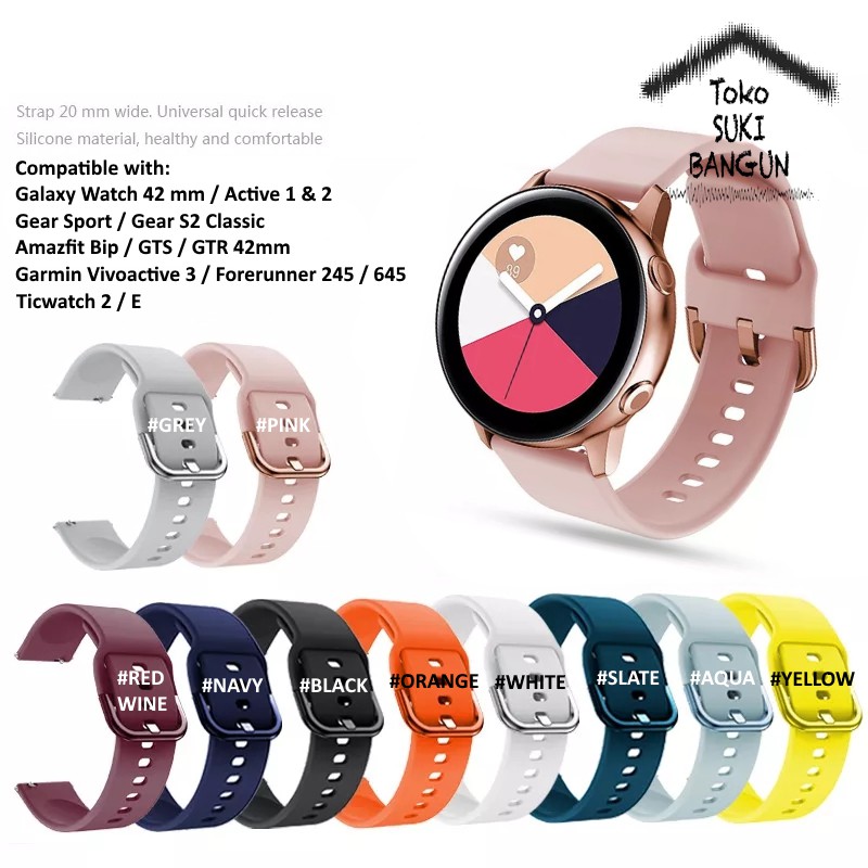 Strap 20mm Quick Release Rubber TRENDY Tali Jam Galaxy Watch 4 Watch 3 41mm Watch 42mm Watch Active 1 2 Gear S2 Amazfit Bip