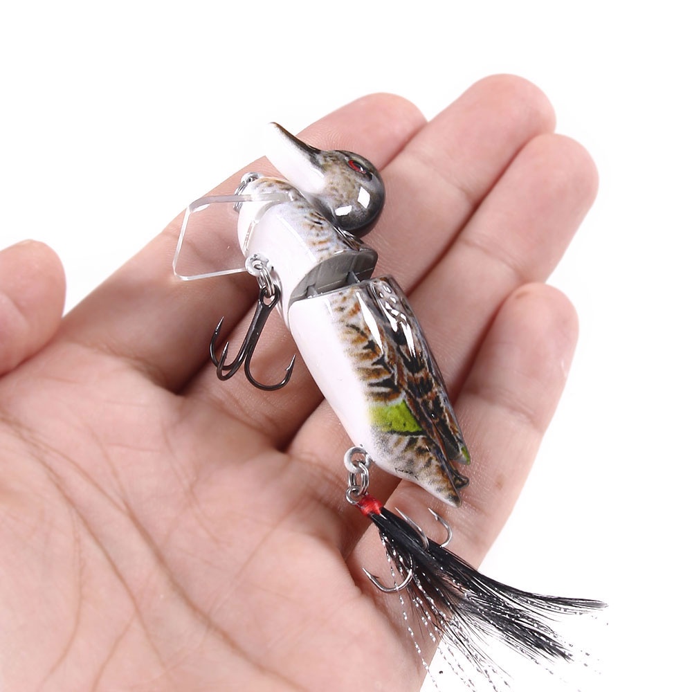 HENGJIA 1PCS Bionic Bait 2 Segement Fishing Lure 7cm10g Simulation Duck Shape Hard Fishing Baits With Feather Hook