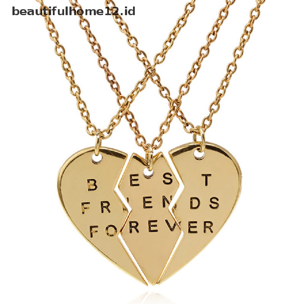 (Beautifulhome12.Id) 3 Pcs Kalung Rantai Dengan Liontin Hati Motif Tulisan Best Friends Forever Untuk Wanita