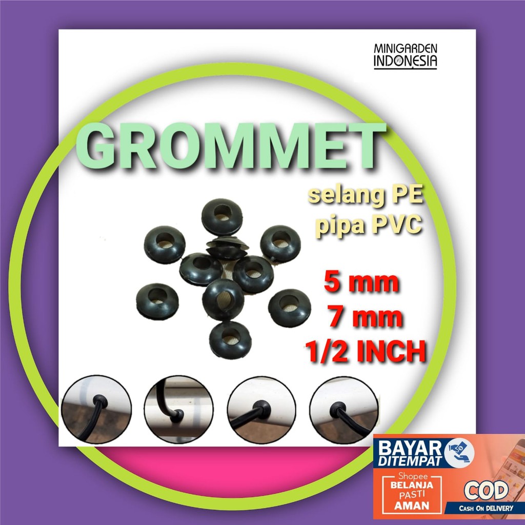 KARET GROMMET selang PE 7 mm pipa PVC 1/2 inch rubber seal dutch bucket hidroponik 5 mm anti bocor