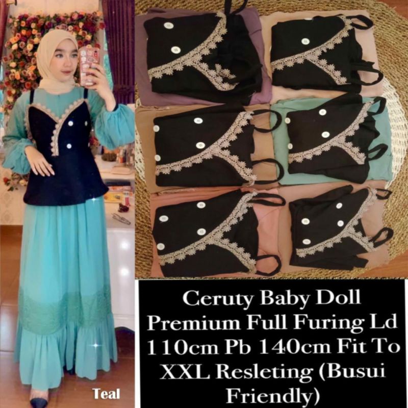 GAMIS CERUTY ROMPI HITAM LABEL QUDSY