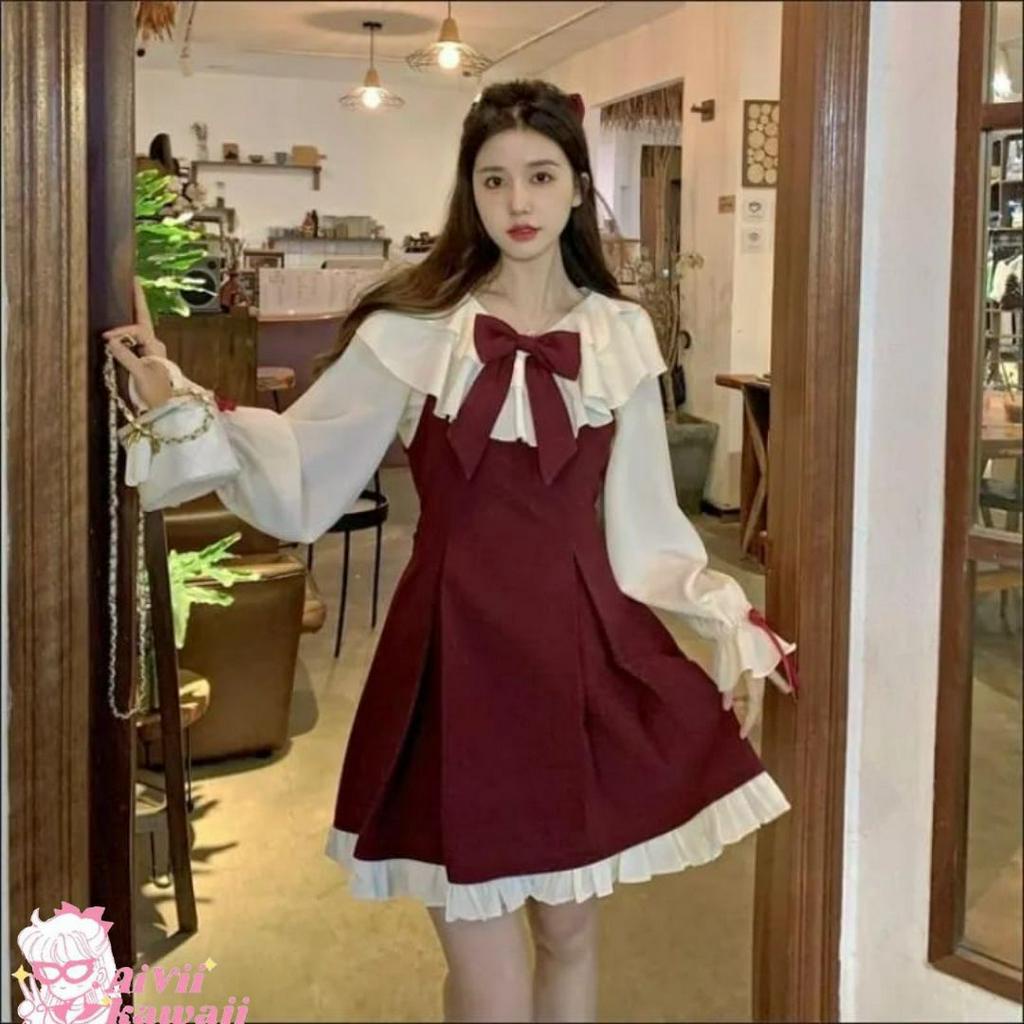 【AiVii】SETELAN DRESS KAWAII RED BOW