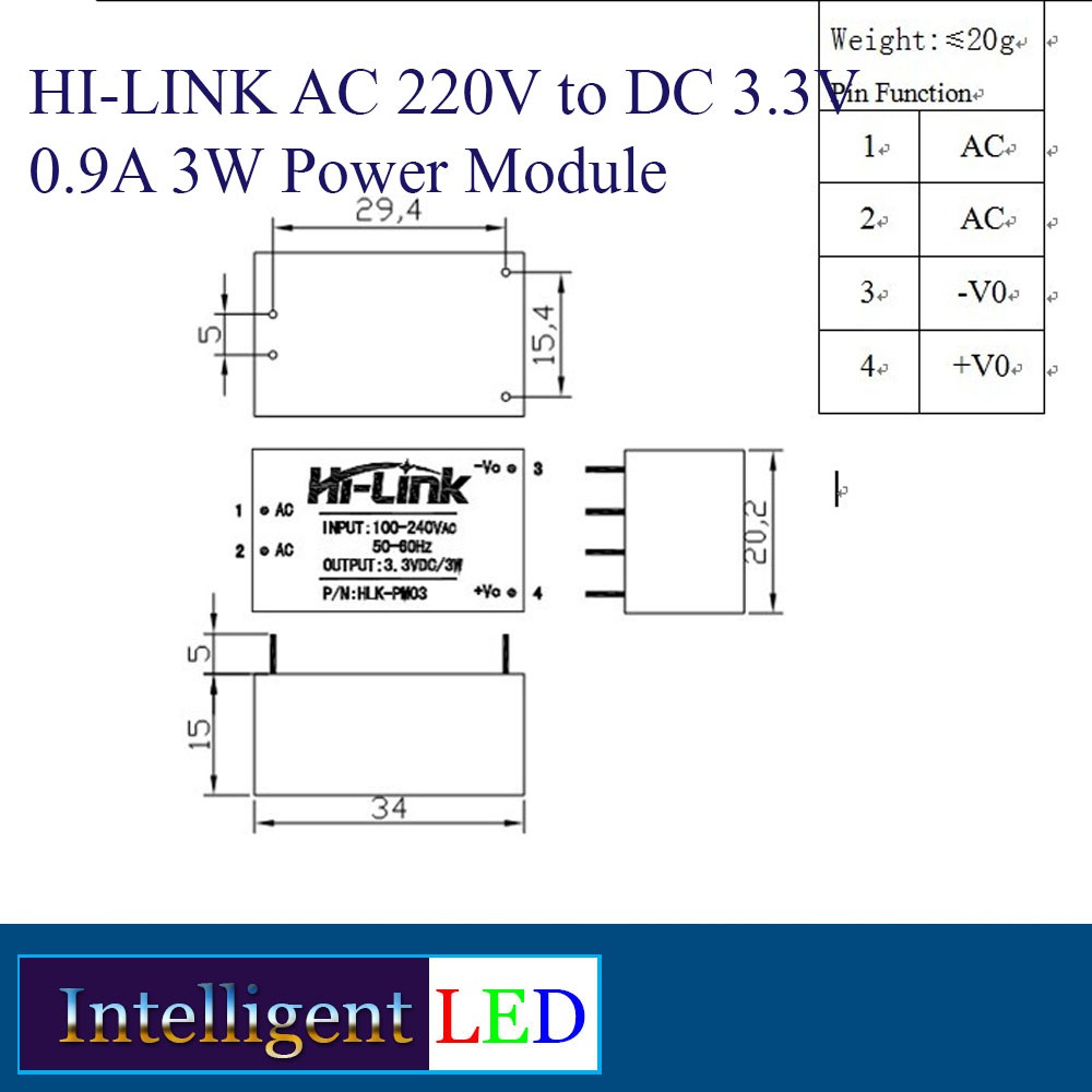 Hi-Link AC 220V to DC 3.3V 0.9A 3W Power Module