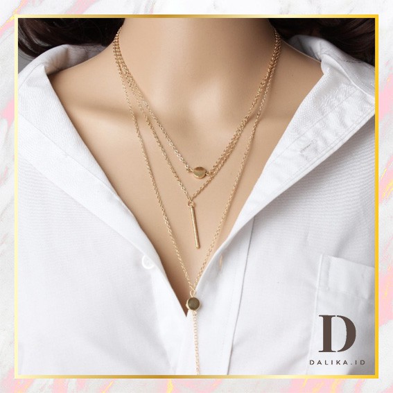 Kalung Multilayer Aksesoris Vintage Korea Fashion Triple Layer / 3 Layer Dangle Dalika Acc