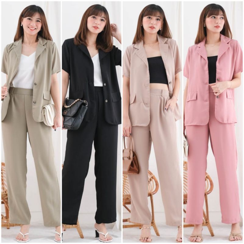 ❣️ SPECIAL PRICE ♡ PREMIUM ♡ REAL PIC! AURORA 2 IN 1 OFFICE SET BUTTON BLAZER WITH LONG PANTS / SETELAN BLAZER &amp; CELANA PANJANG  ( TANPA INNER )