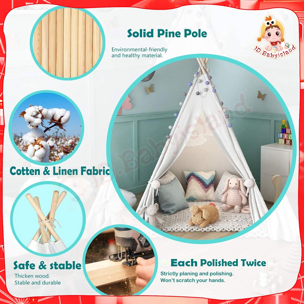 SPEEDS PROMO!! Tenda Anak Bermain, 110/135/160cm Teepee mainan anak perempuan tenda camping anak indoor/outdoor Tent, children's playhouse