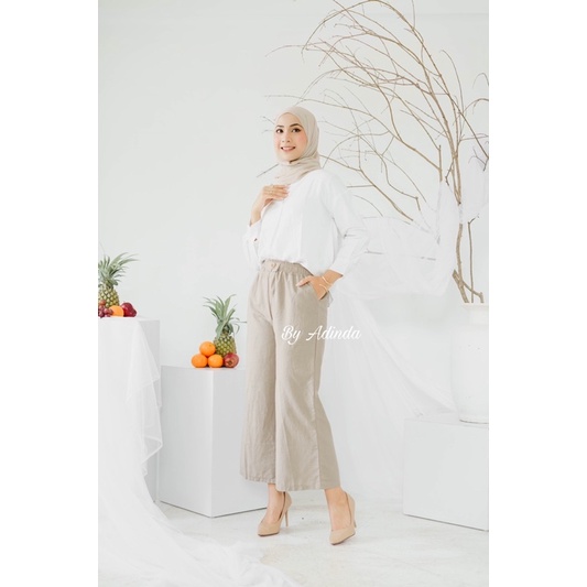 Celana Kulot Linen Kancing Highwaist Premium -  Cullote Pants | Celana Kulot Wanita