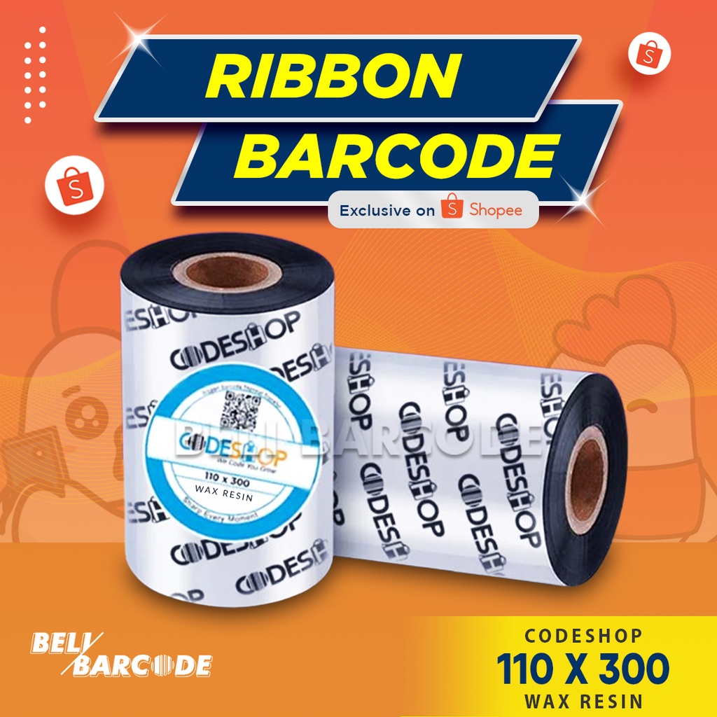 CODESHOP RIBBON WAX RESSIN 110X300 METER TINTA UNTUK PRINTER BARCODE CETAK LABEL YUPO SEMICOATED SILVERMATE