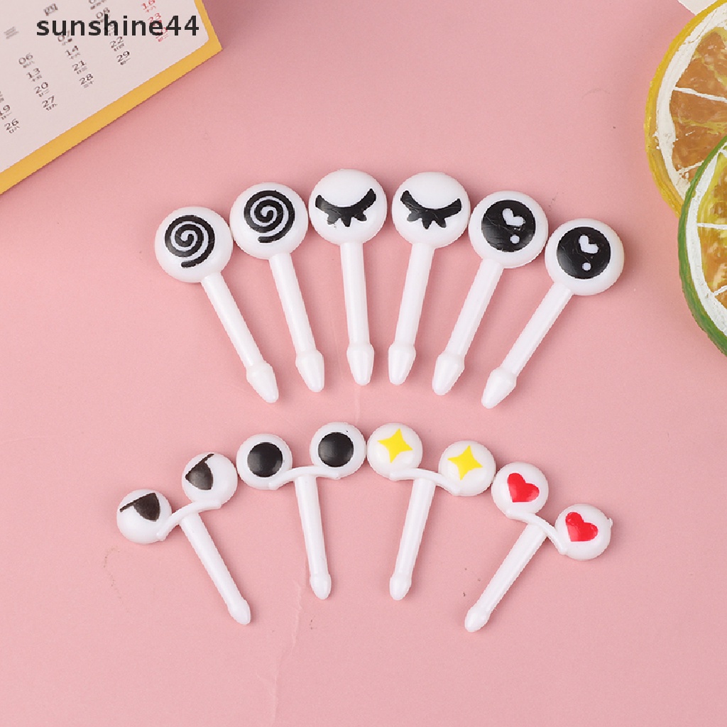 Sunshine 10PCs / Lot Tusuk Gigi Buah Mini Bahan Plastik Bentuk Mata Lucu