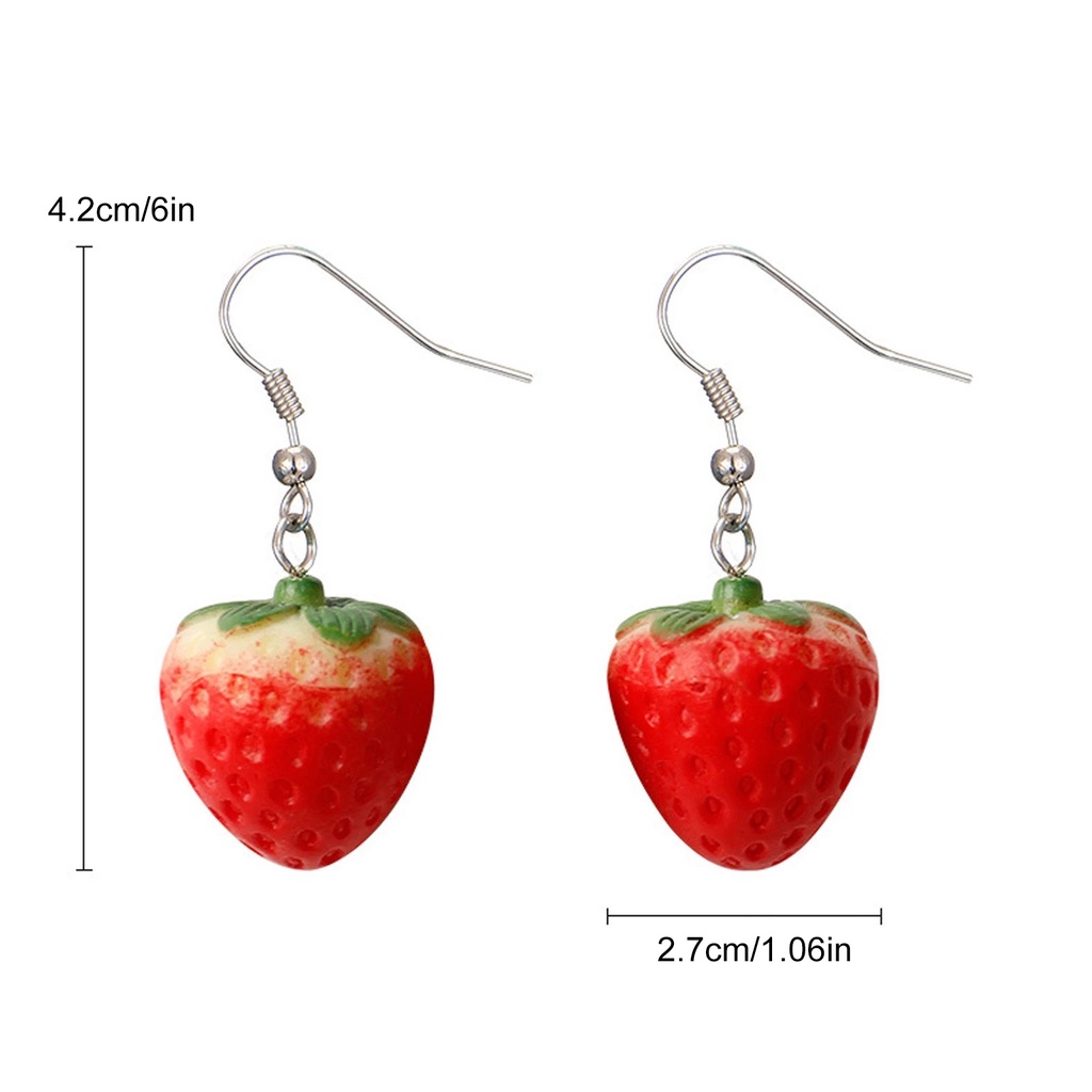 Hu Hu Hu Hu Hu Alat Bantu Pasang Kacamata♡ 1 Pasang Anting Kait Menjuntai Desain Buah Strawberry Warna Merah