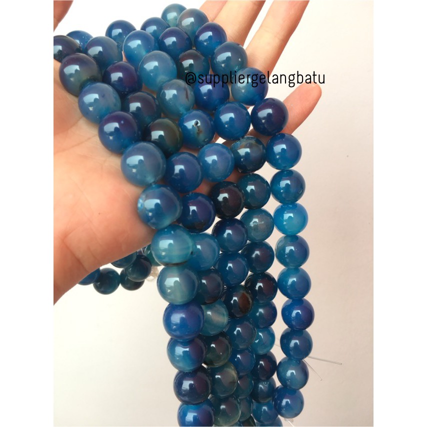 batu gelang kalung 16mm AQUAMARINE glossy aquamarin biru mix besar aksesoris blue craft wanita pria