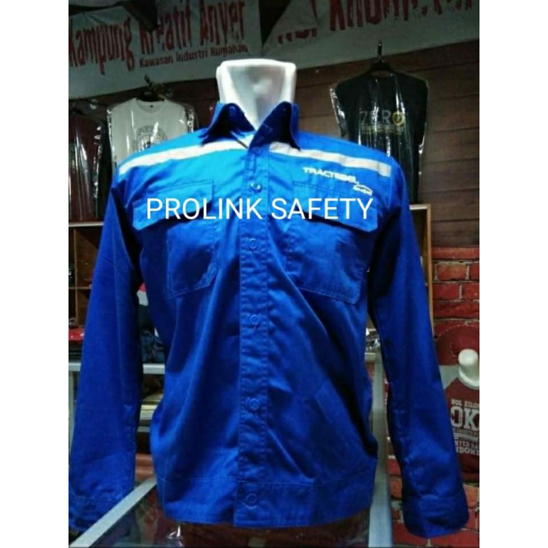 BAJU SAFETY FREE LOGO K3 BENDERA KANCING BIRU BENHUR BCA DRILL