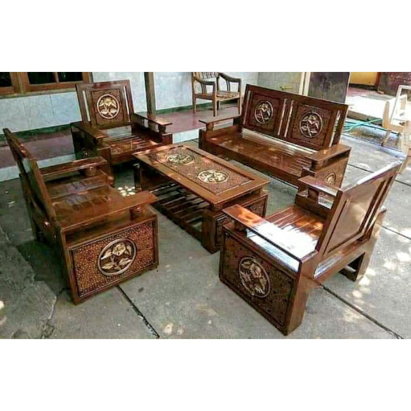 kursi tamu minimalis bola kayu jati jepara / set meja kursi tamu minimalis