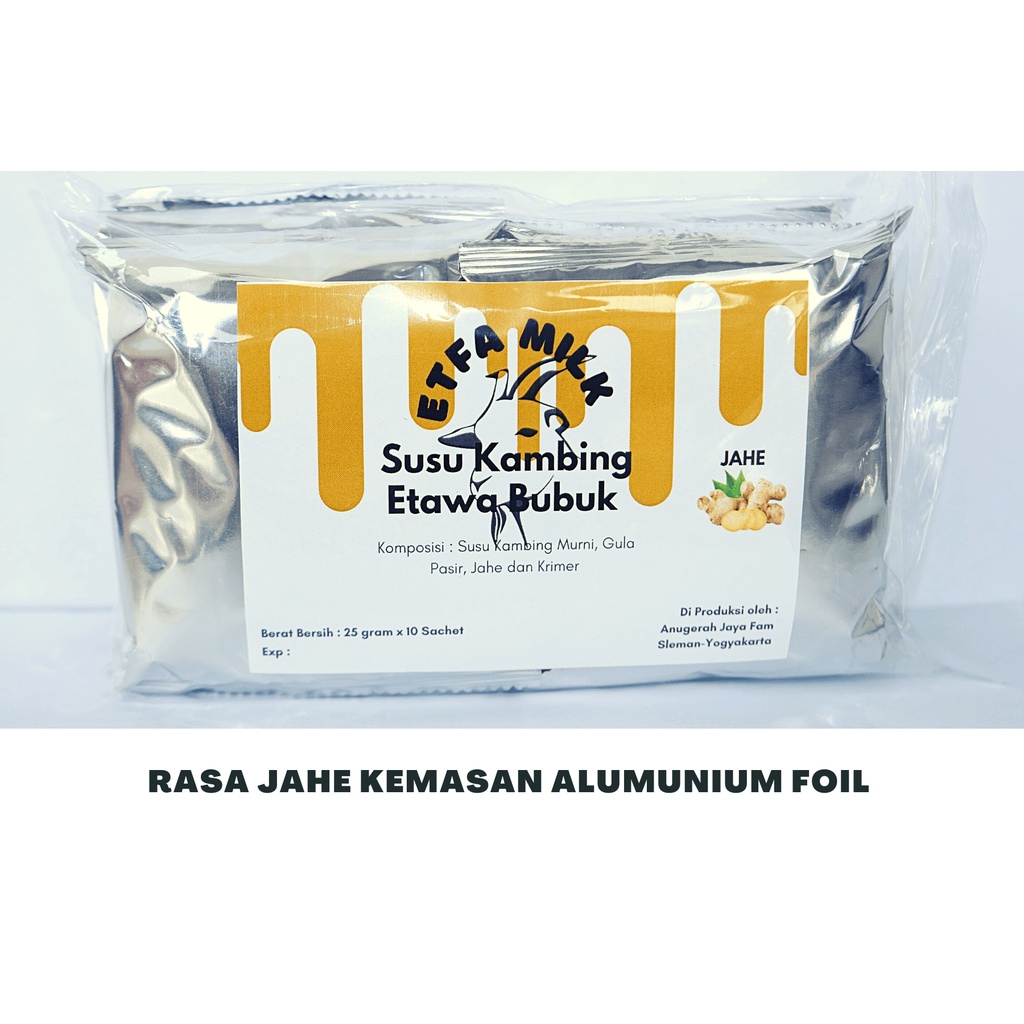 

Susu Kambing Etawa Bubuk Rasa Jahe Premium Kemasan Sachet 25g x 10