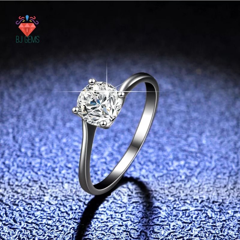 GRA Moissanite Cincin Wanita Perak lapis emas putih Sertifikat