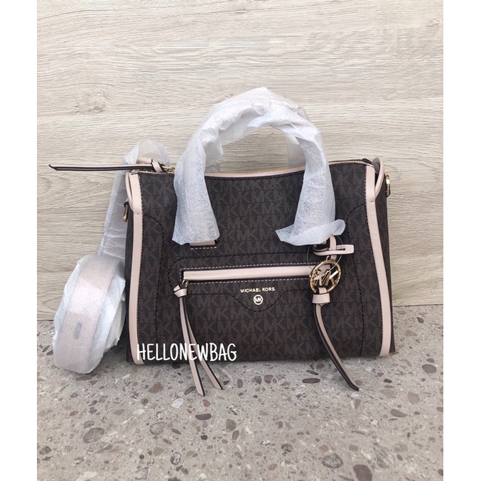 Tas MK original - Michael Kors small carine in signature brown soft pink