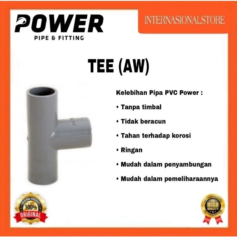 Fitting Pipa PVC Power Tee 3/4" x 1/2" AW