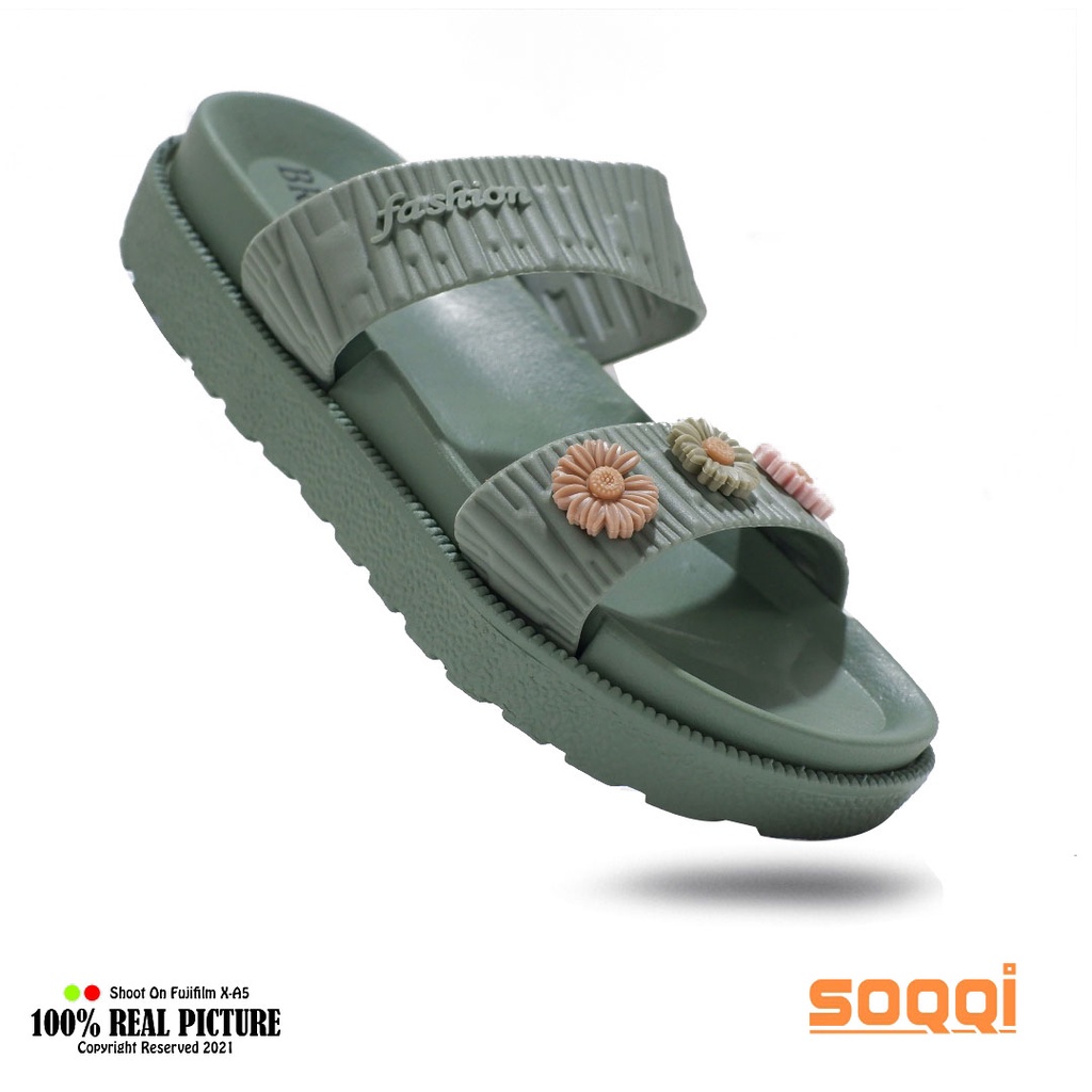 Sendal cewek import korea selop karet jelly original sandal wanita perempuan dewasa slop jely tebel 3 cm model flat casual slide branded Soqqi-Brs 1604 3EB kekinian promo lebaran cod murah 36-40